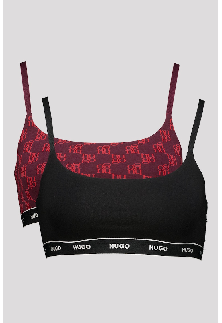 Set de bustiere din amestec de bumbac cu banda logo - 2 piese - Rosu/Negru stins