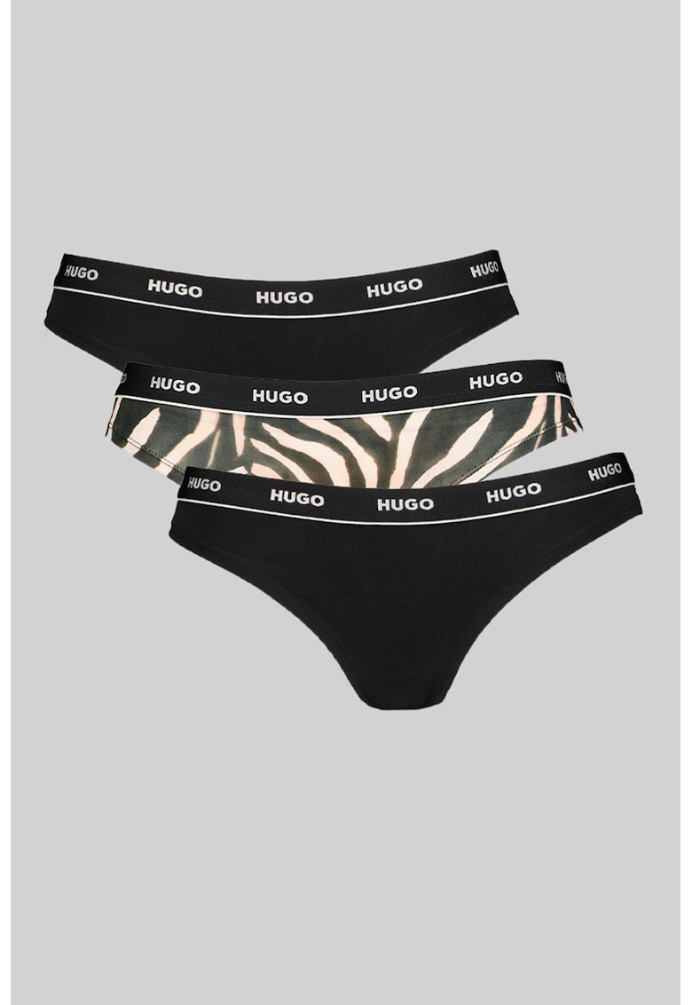 Set de chiloti tanga cu imprimeu - 3 perechi - Negru/Bej deschis