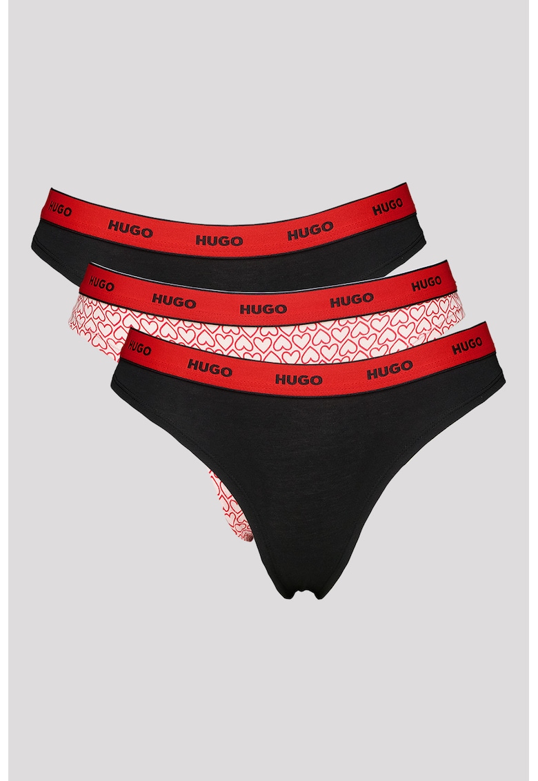 Set de chiloti tanga cu imprimeu - 3 perechi - Rosu/Negru