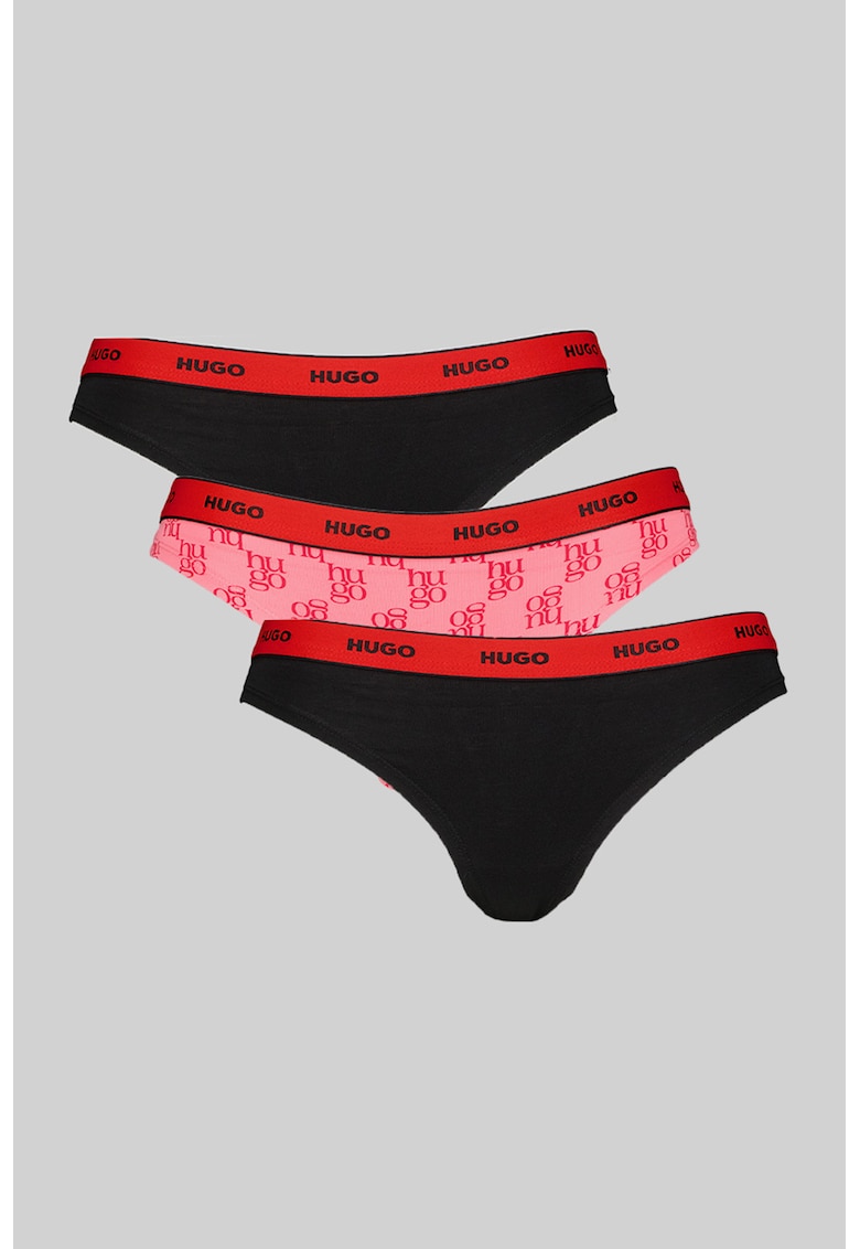 Set de chiloti tanga cu imprimeu - 3 perechi - Negru/Roz deschis