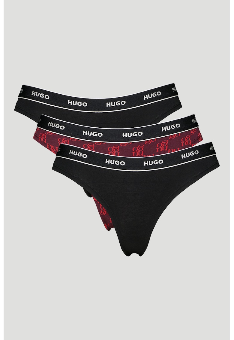 Set de chiloti tanga cu imprimeu - 3 perechi - Negru stins/Rosu stins