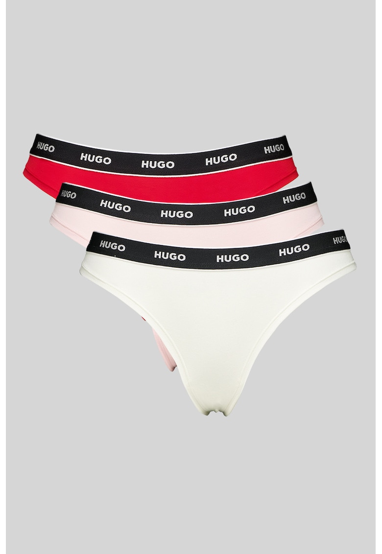 Set de chiloti tanga cu banda logo in talie - 3 perechi - Rosu/Alb/Roz pastel
