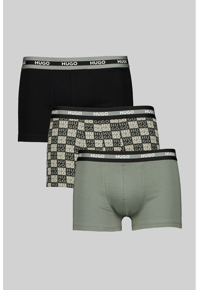 Set de boxeri cu banda logo in talie - 3 perechi - Negru/Kaki