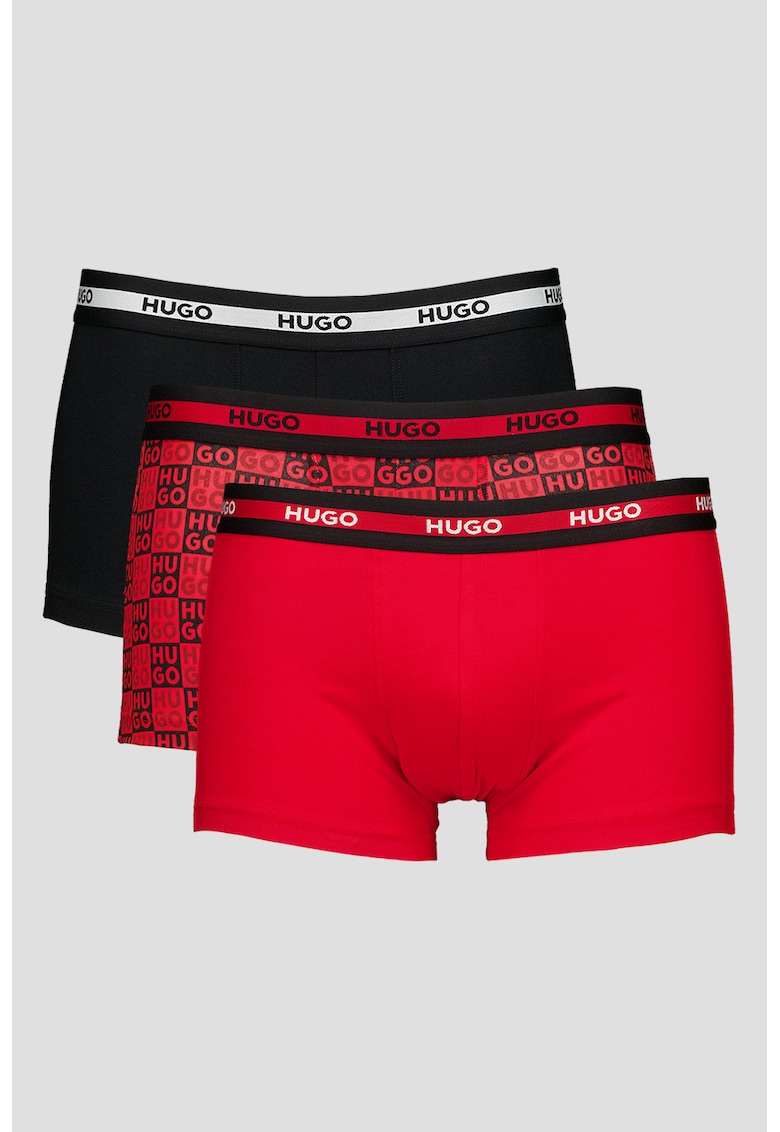 Set de boxeri cu banda logo in talie - 3 perechi - Rosu/Negru