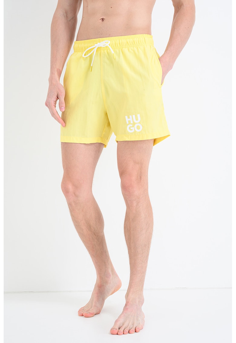 Pantaloni scurti de baie cu imprimeu logo - Galben