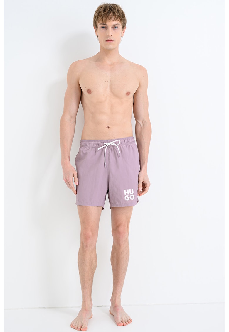 Pantaloni scurti de baie cu imprimeu logo - Lila