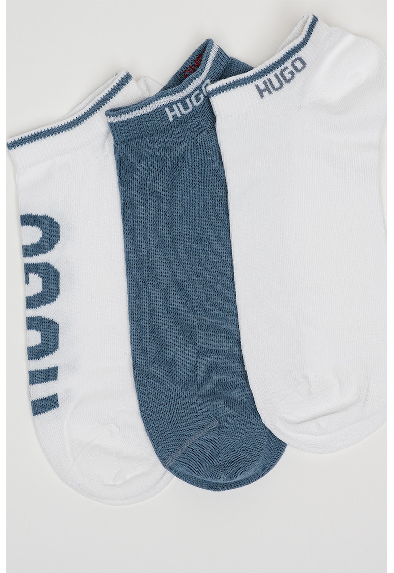 Set de sosete pana la glezna cu model logo - 3 perechi - Alb/Albastru prafuit