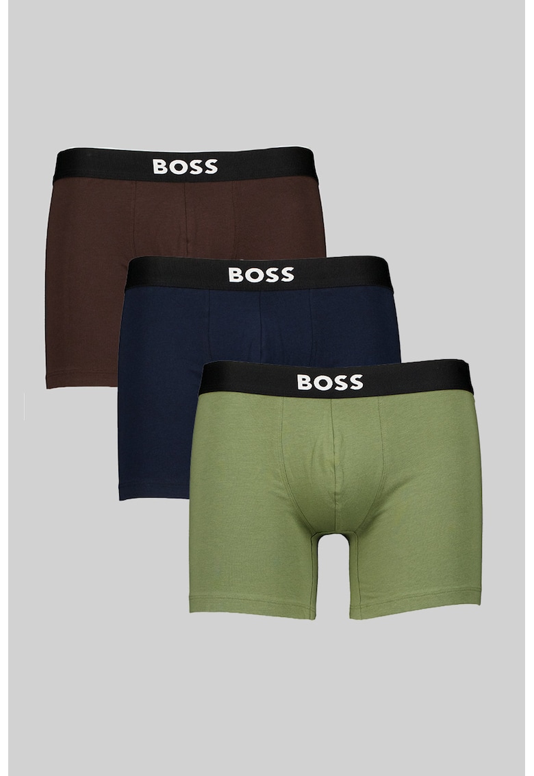 Set de boxeri cu logo One - 3 perechi - Maro inchis/Albastru ultramarin/Verde feriga