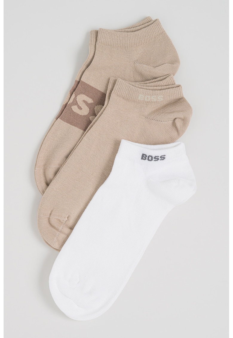 Set de sosete pana la glezna - 3 perechi - Alb/Bej inchis
