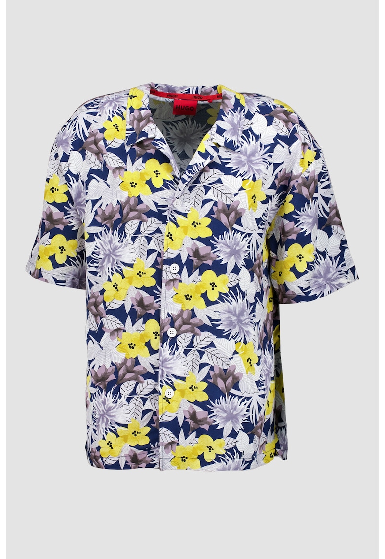 Camasa relaxed-fit cu model floral - Galben/Lila/Bleumarin