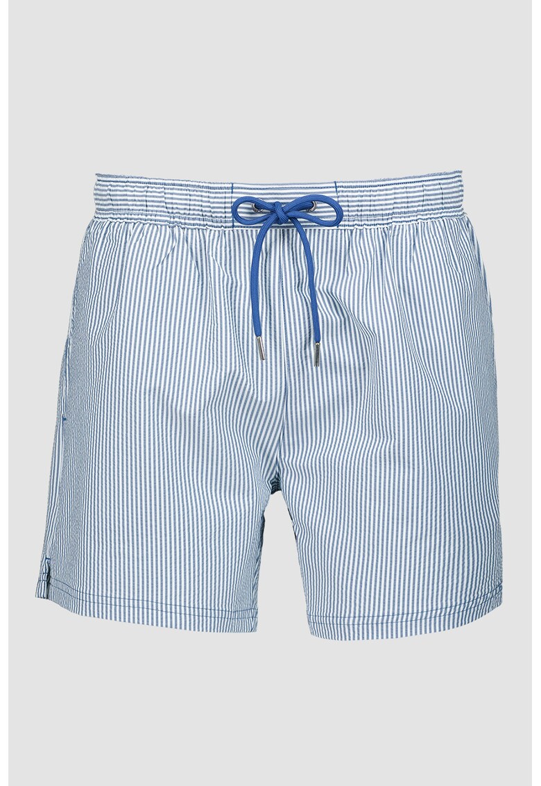 Pantaloni scurti de baie cu buzunare laterale si dungi - Alb/Albastru