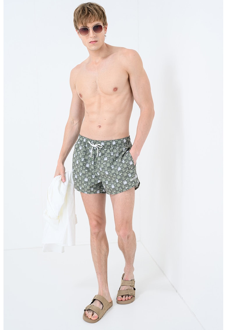Pantaloni scurti de baie cu model si buzunare Cala - Alb/Verde stins