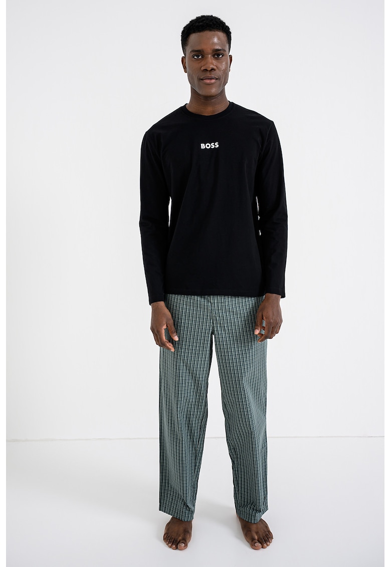 Pijama lunga de bumbac cu imprimeu - Verde/Negru