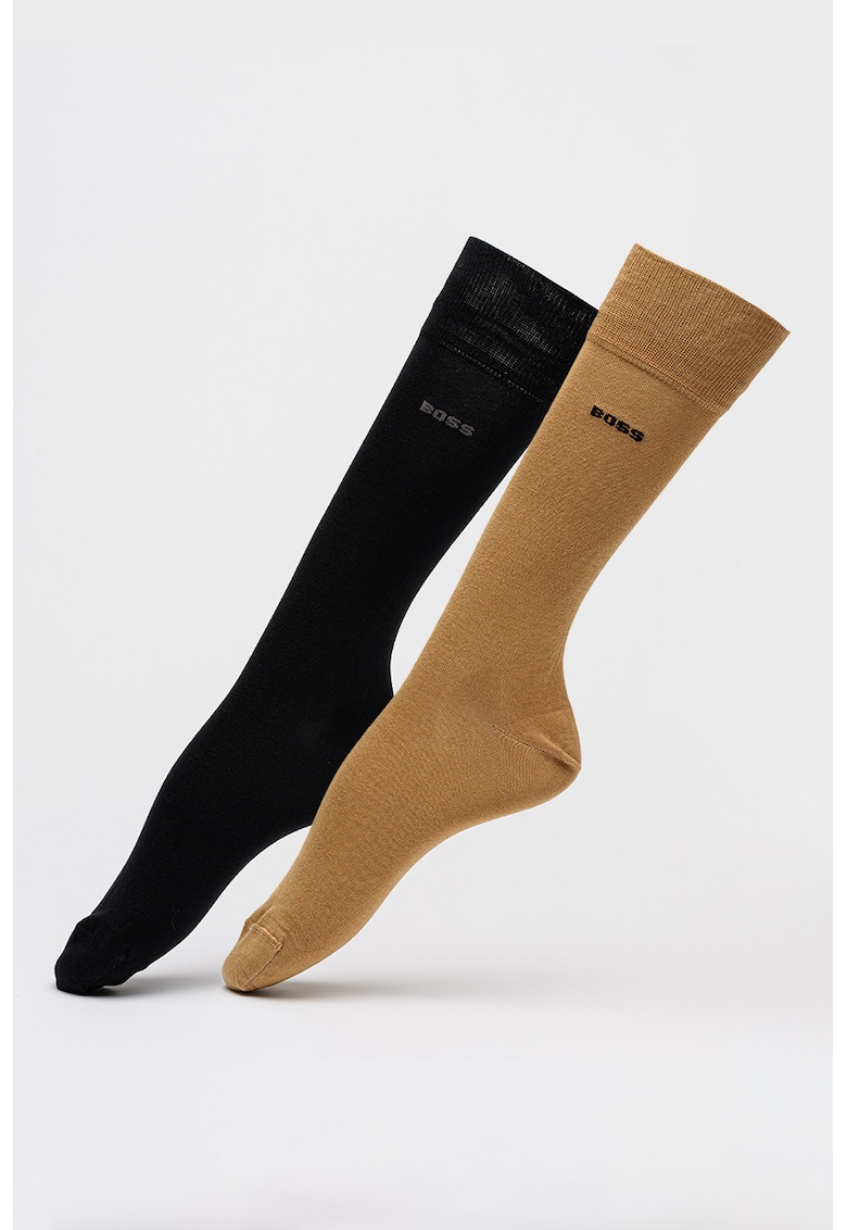 Set de sosete lungi cu detaliu logo - 2 perechi - Negru/Maro deschis