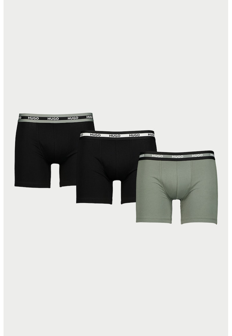 Set de boxeri din amestec de bumbac cu banda logo in talie - 3 perechi - Negru/Verde sparanghel