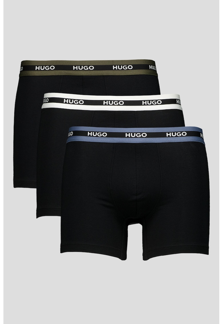 Set de boxeri din amestec de bumbac cu banda logo in talie - 3 perechi - Negru/Kaki/Albastru deschis