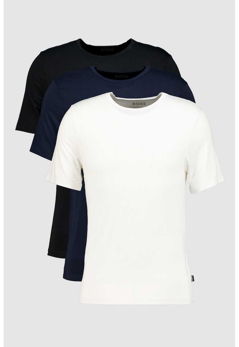 Set de tricouri slim fit de casa - 3 piese - Alb/Negru/Albastru ultramarin