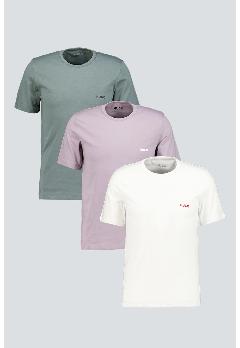 Set de tricouri de casa din bumbac- 3 piese - Alb/Verde/Liliac prafuit