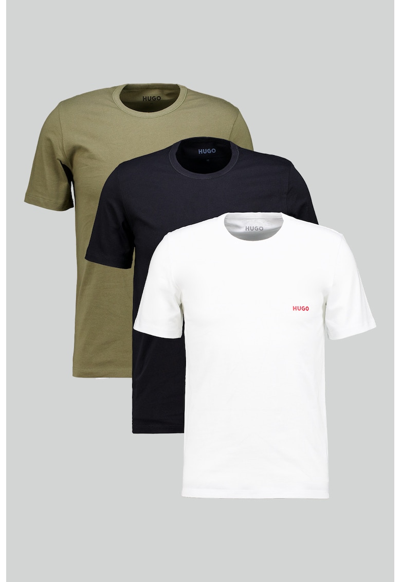 Set de tricouri de casa din bumbac- 3 piese - Alb/Negru/Verde sparanghel