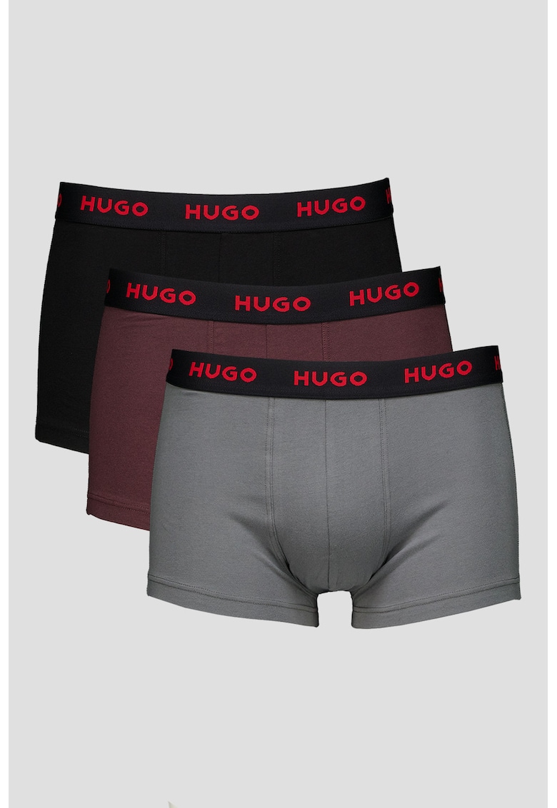 Set de boxeri cu banda elastica cu logo - 3 perechi - Visiniu/Negru/Gri