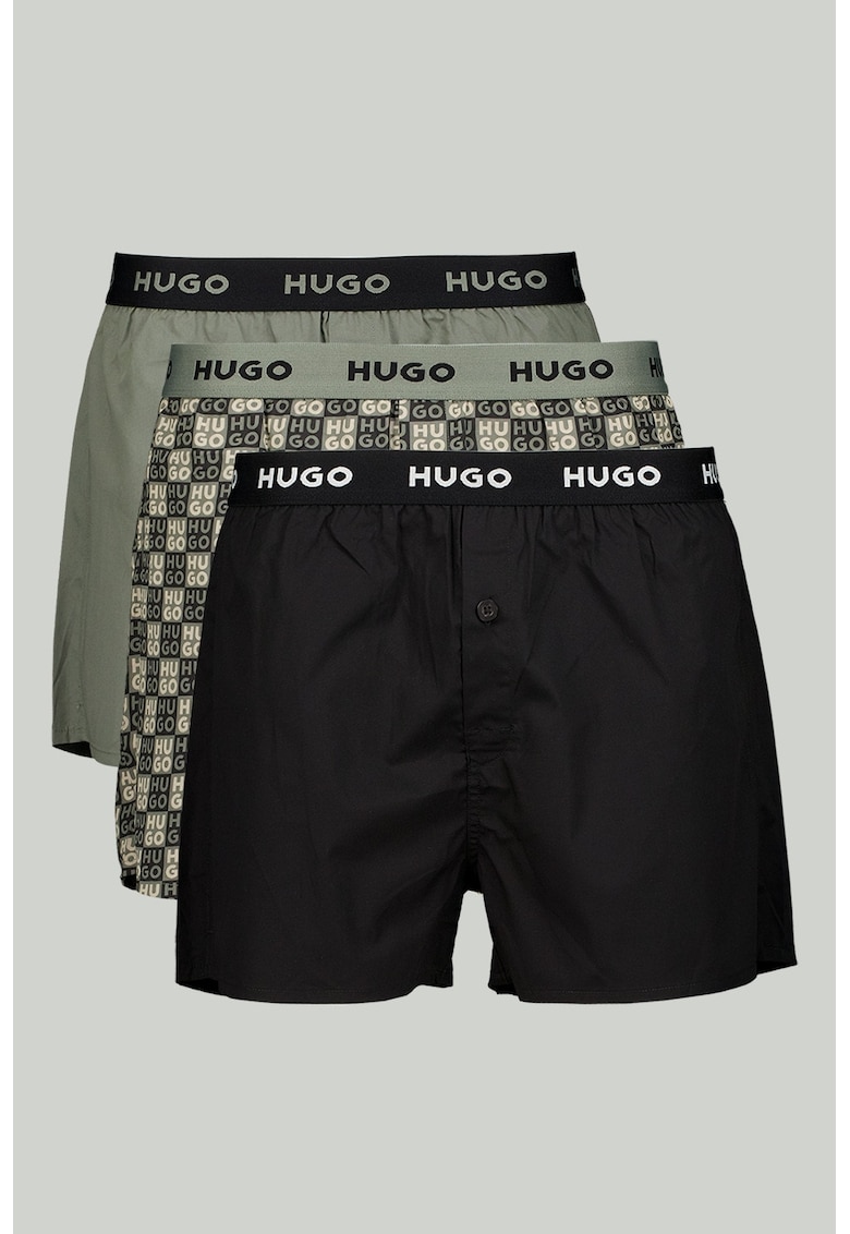 Set de boxeri din bumbac cu banda logo in talie - 3 perechi - Negru/Verde feriga