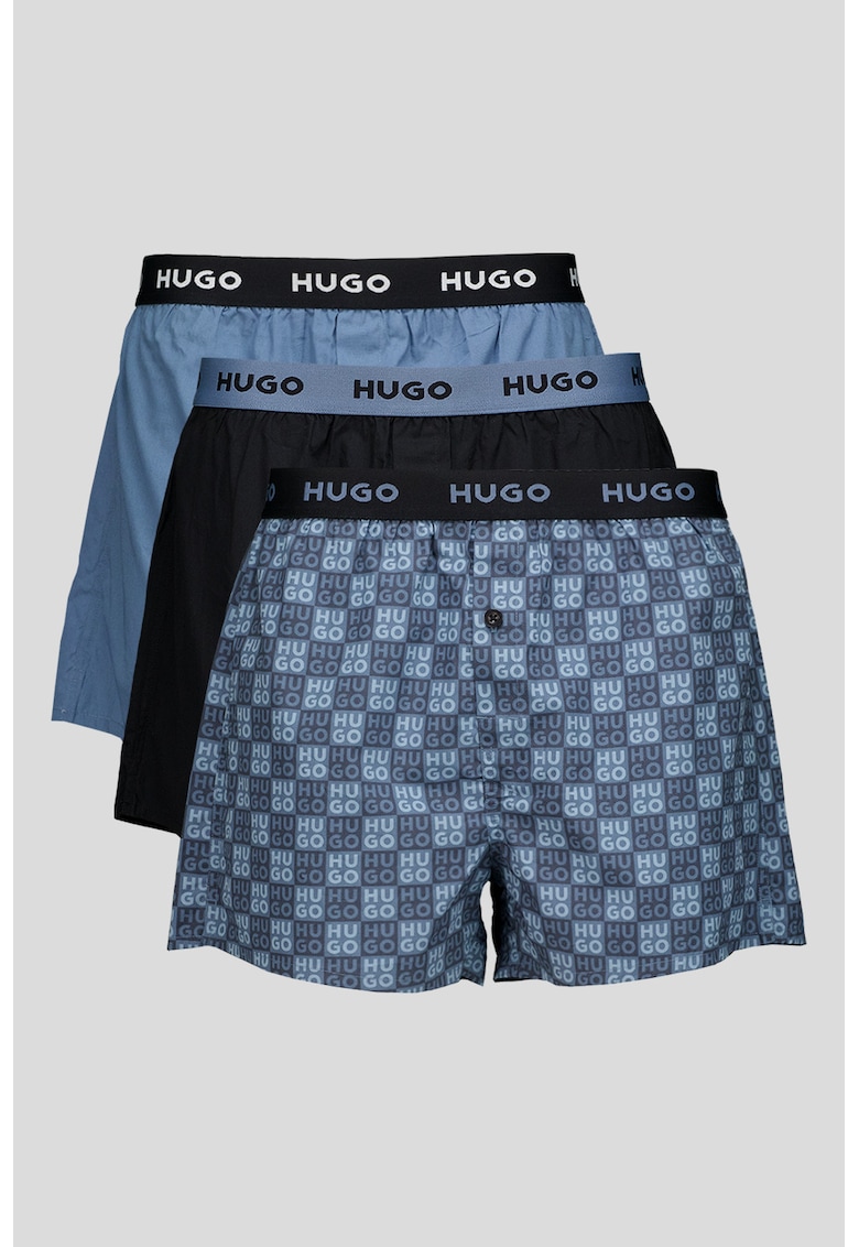 Set de boxeri din bumbac cu banda logo in talie - 3 perechi - Albastru