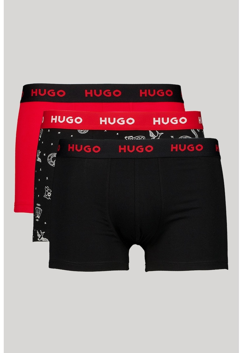 Set de boxeri cu model si banda cu logo in talie - 3 perechi - Negru/Rosu vermillion