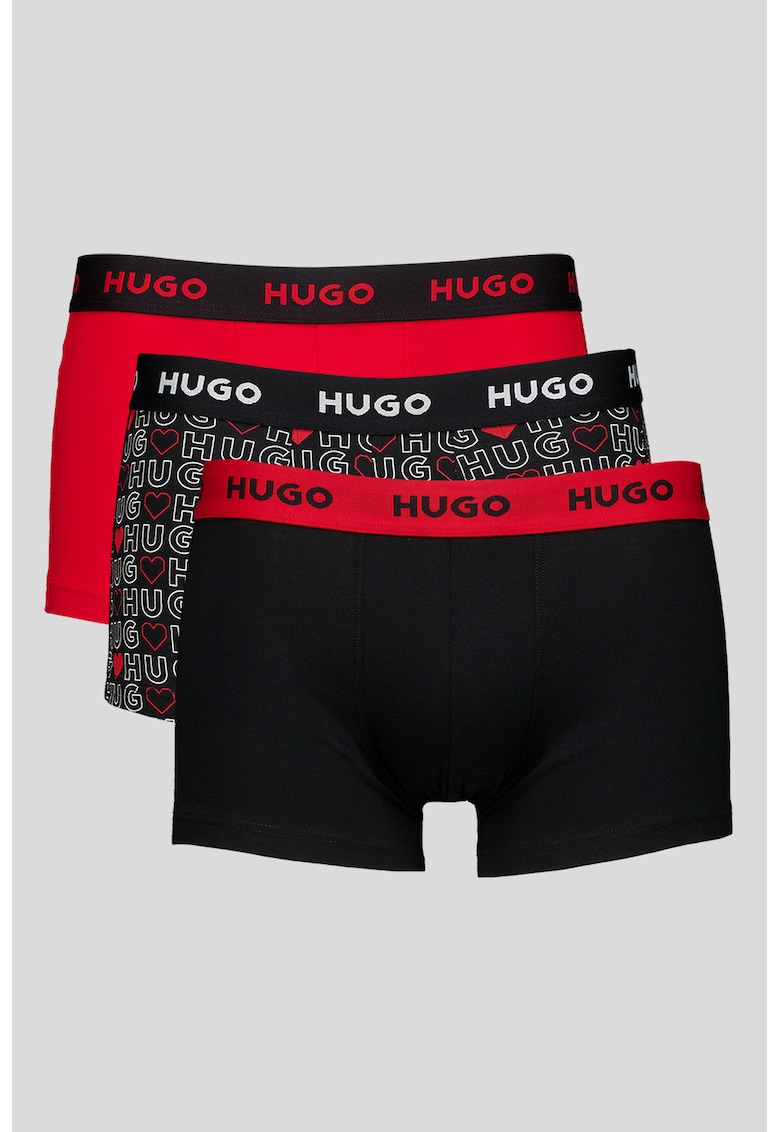 Set de boxeri cu model si banda cu logo in talie - 3 perechi - Rosu/Negru