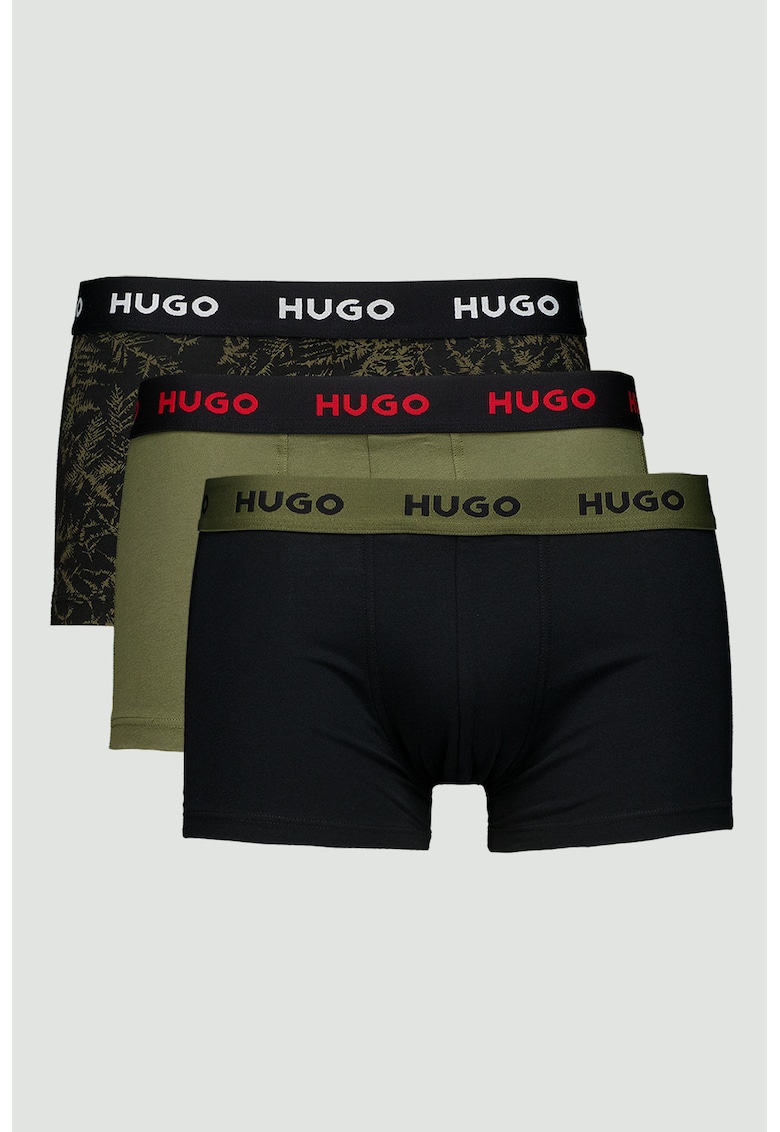 Set de boxeri cu model si banda cu logo in talie - 3 perechi - Kaki/Negru