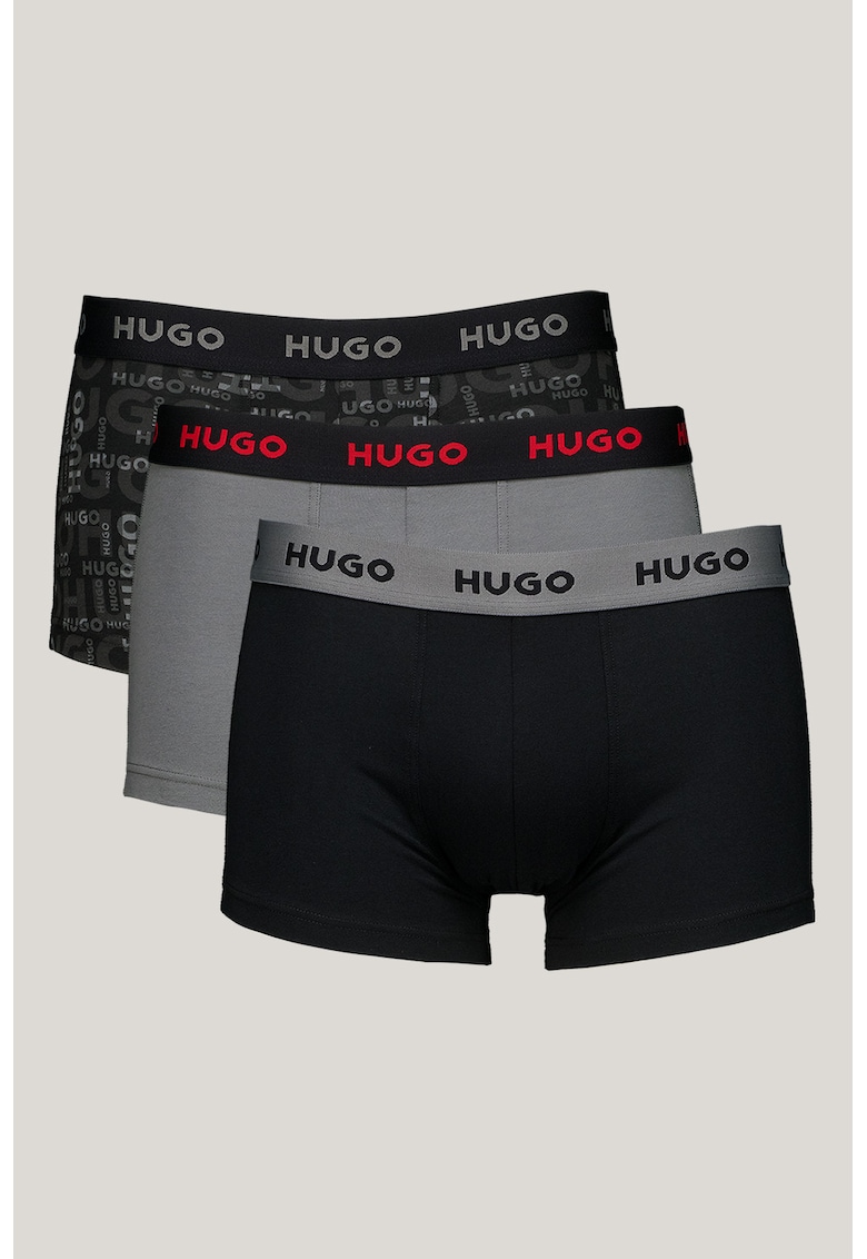 Set de boxeri cu model si banda cu logo in talie - 3 perechi - Gri/Negru