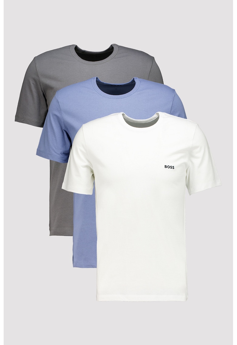 Set de tricouri regular fit de casa cu decolteu la baza gatului - 3 piese - Alb/Albastru