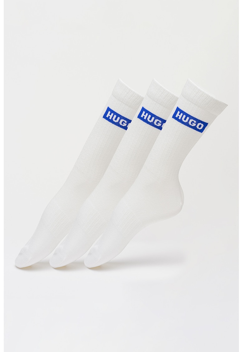 Set de sosete lungi cu imprimeu logo lateral - 3 perechi - Alb/Albastru royal