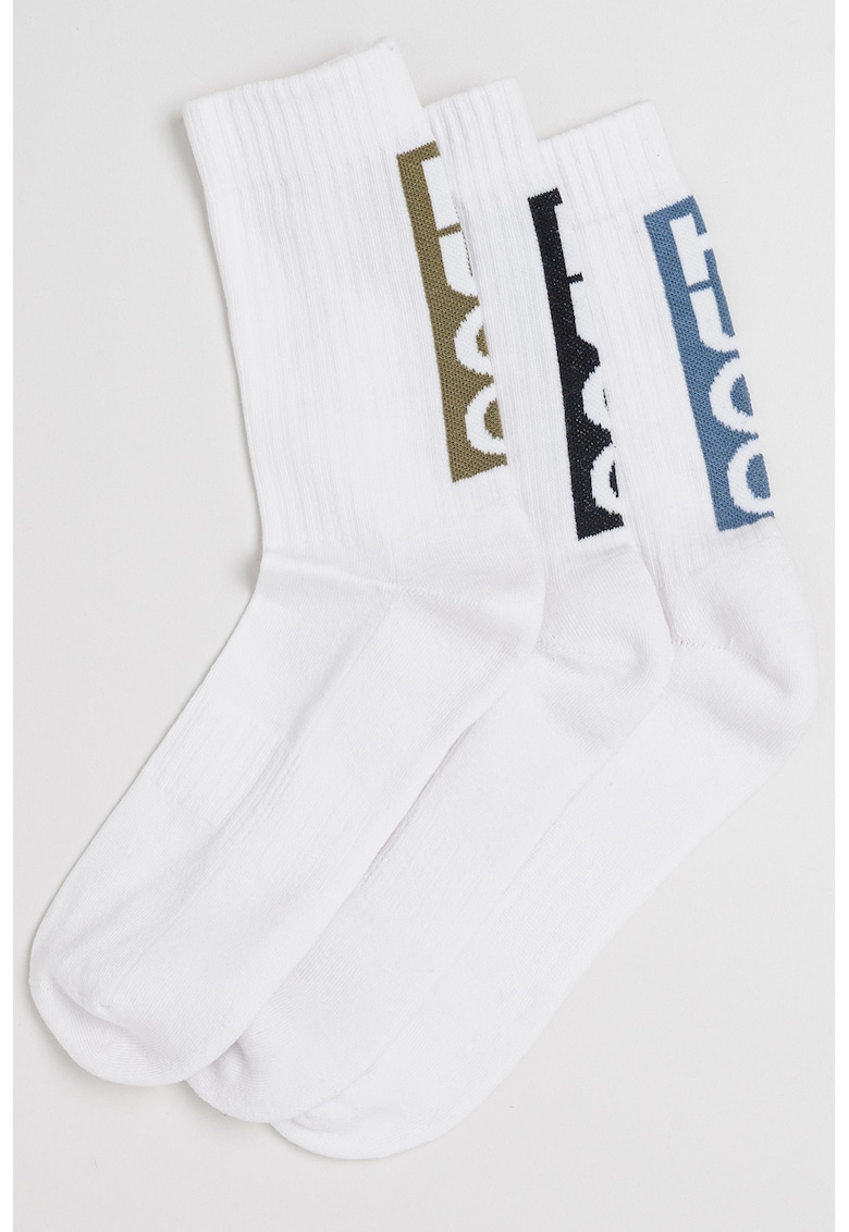 Set de sosete lungi cu logo - 3 perechi - Alb