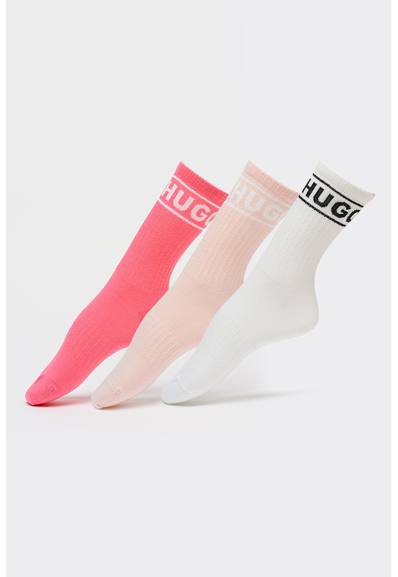Set de sosete scurte Sporty - 3 perechi - Alb/Roz