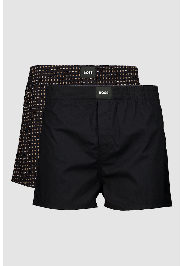 Set de boxeri din bumbac cu model uni - 2 perechi - Negru/Maro camel
