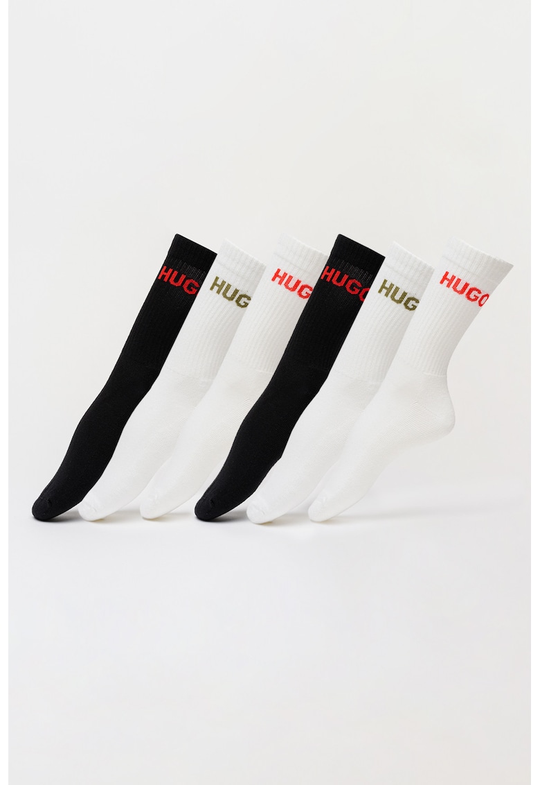 Set de sosete lungi cu striatii - 6 perechi - Alb/Negru/Kaki inchis
