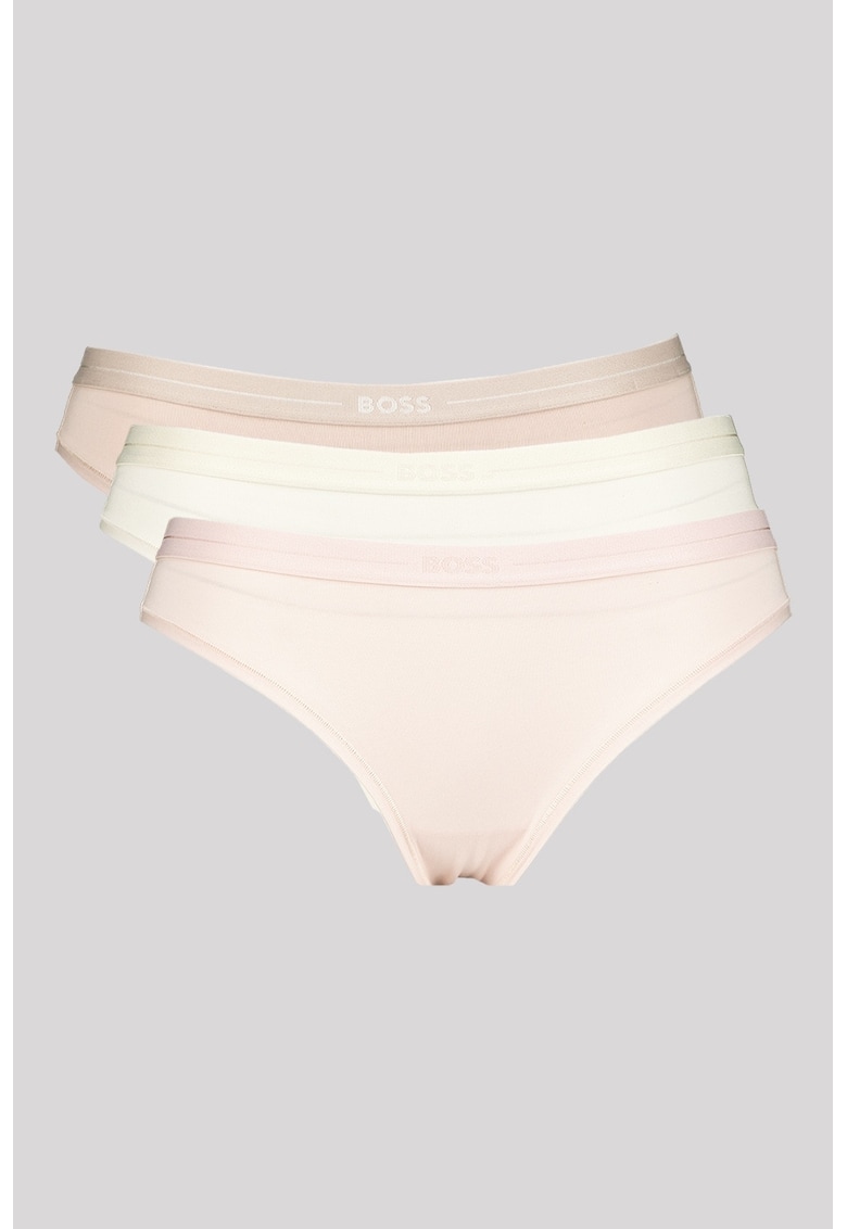 Set de chiloti din amestec de bumbac - 3 perechi - Alb/Maro taupe deschis/Roz pal