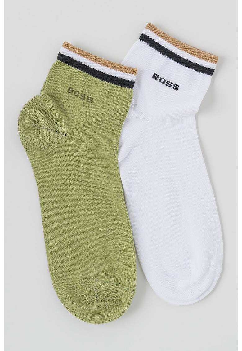 Set de sosete scurte cu terminatie in dungi - 2 perechi - Alb/Verde