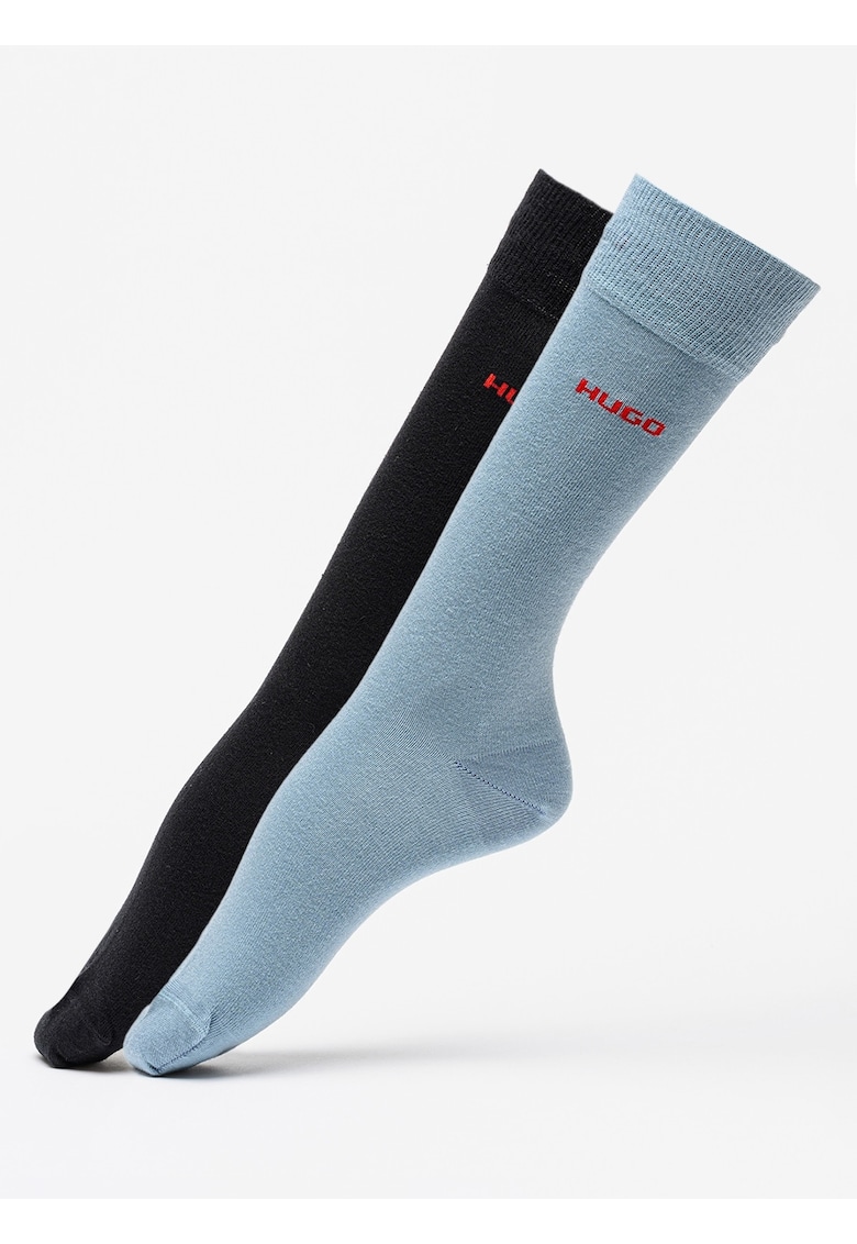 Set de sosete lungi cu logo - 2 perechi - Negru/Albastru prafuit