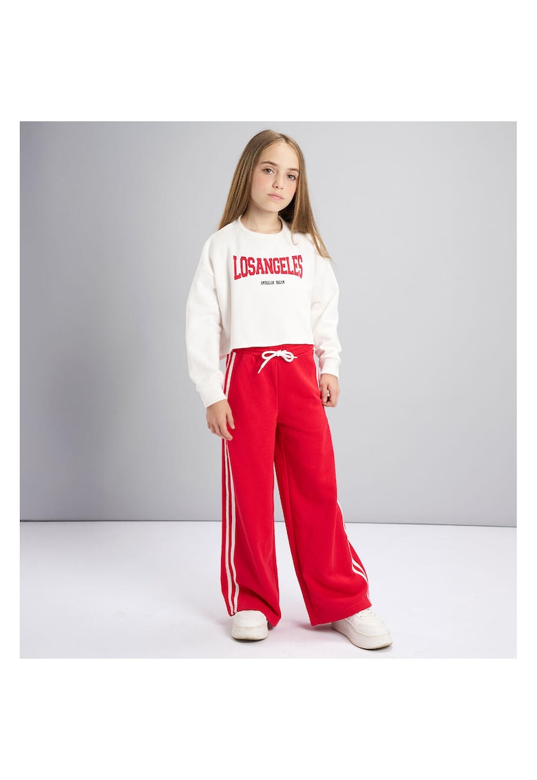 Trening fete din bumbac si poliester hanorac cropped si pantaloni palazzo cu dungi laterale