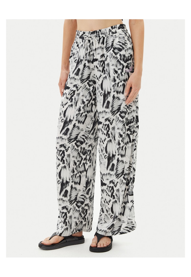 Pantaloni largi pentru dama stofa - negru/alb