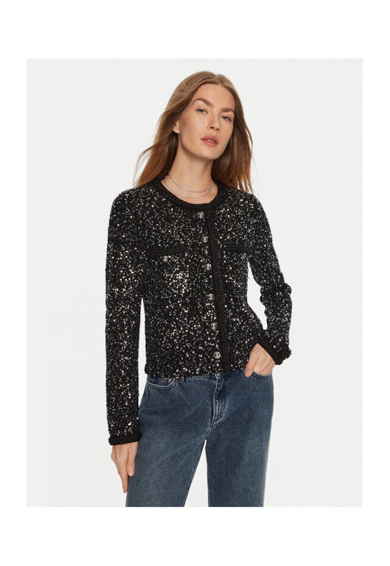 Cardigan dama negru - din material tricotat