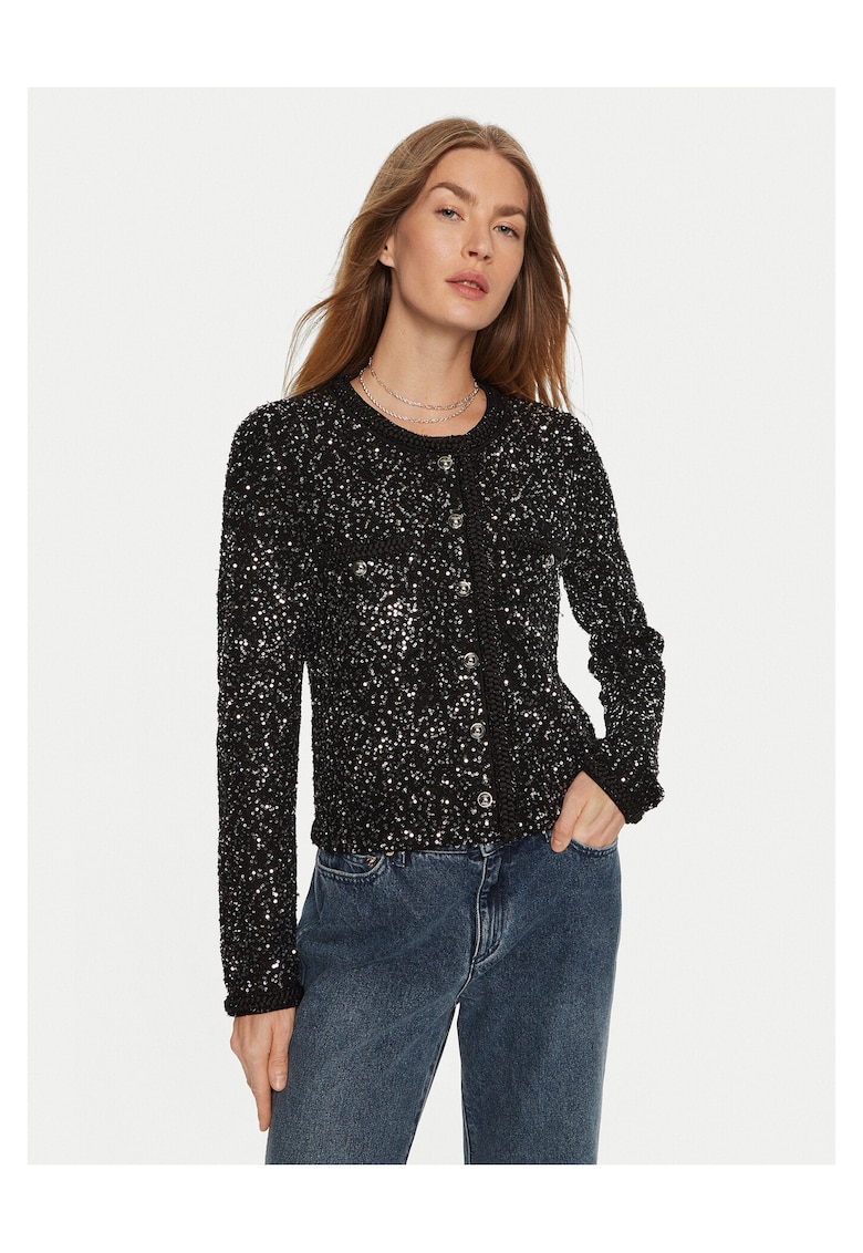 Cardigan dama negru - din material tricotat