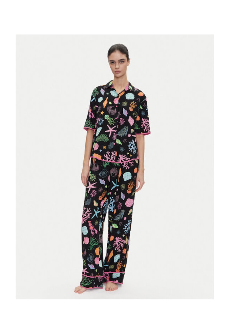 Pijamale dama negru - imprimeu marin colorat