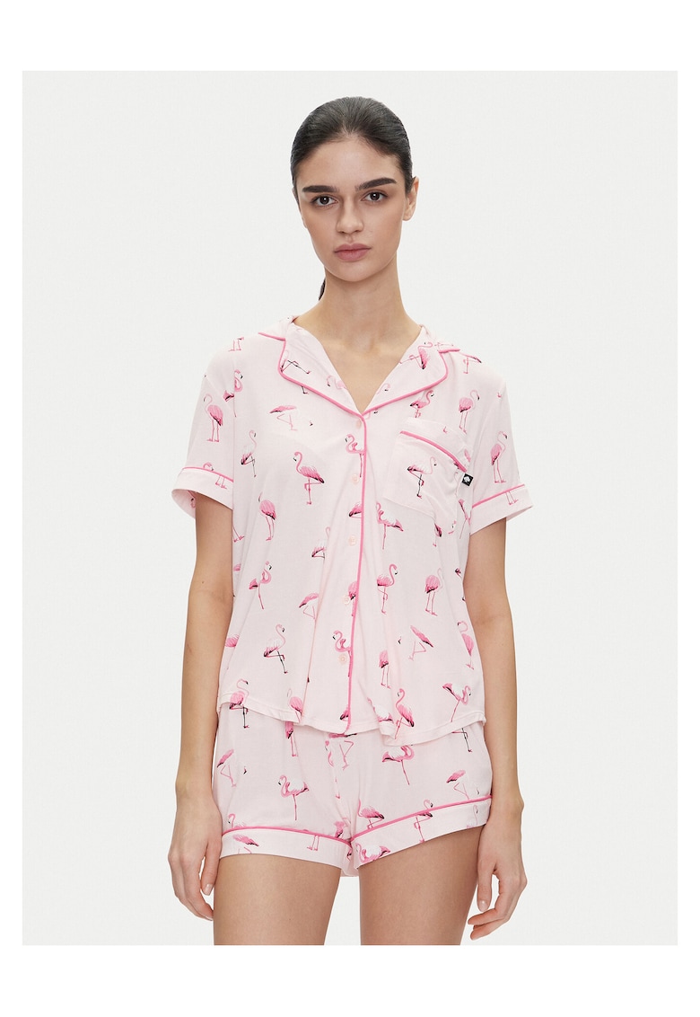 Pijama scurta de dama roz - din material moale