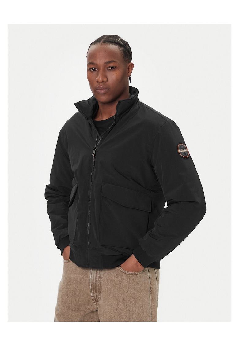 Geaca bomber barbati - neagra - poliamida - cu fermoar -