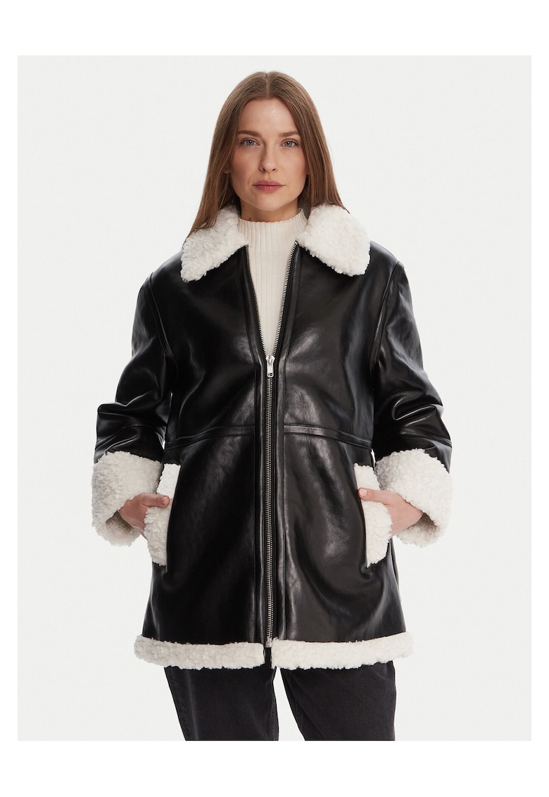 Jacheta imitatie piele pentru femei negru - Negru