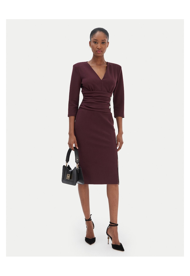 Rochie de cocktail dama visiniu - din material elegant