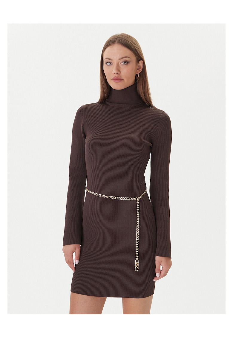 Rochie tricotata de dama - 70% viscoza - 15% poliester - 13% nailon - 2% elastan - maro -