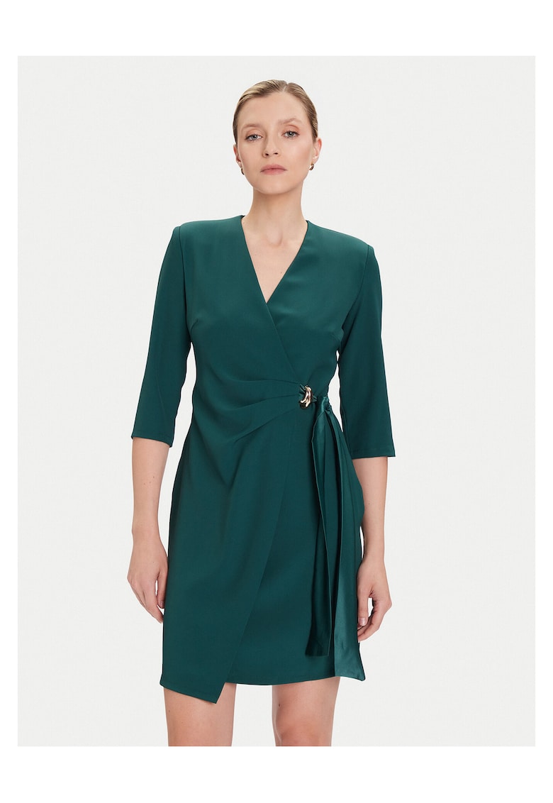 Rochie de cocktail - maneca lunga - verde - poliester -